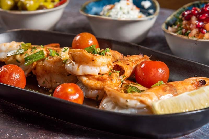 Grilled shrimp with herbs